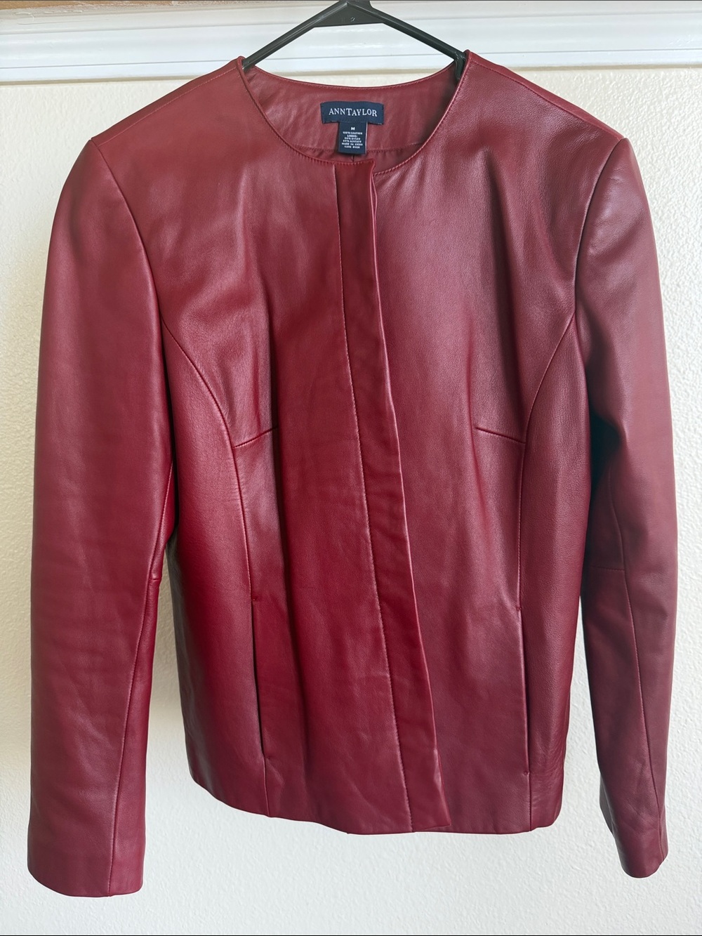 Old Money Office Siren 100% Genuine Leather Collarless Button Front Jacket - M